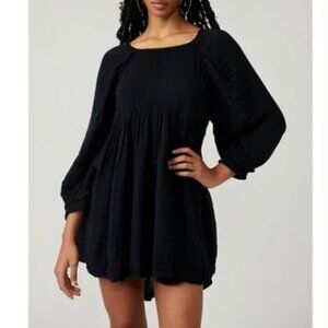Free People Adler Tunic Dress Womens Medium Black Gauze Beach Airy Boho Casual